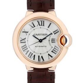 カルティエ バロンブルー 33MM シルバー PG/革ベルト 自動巻き W6920097
